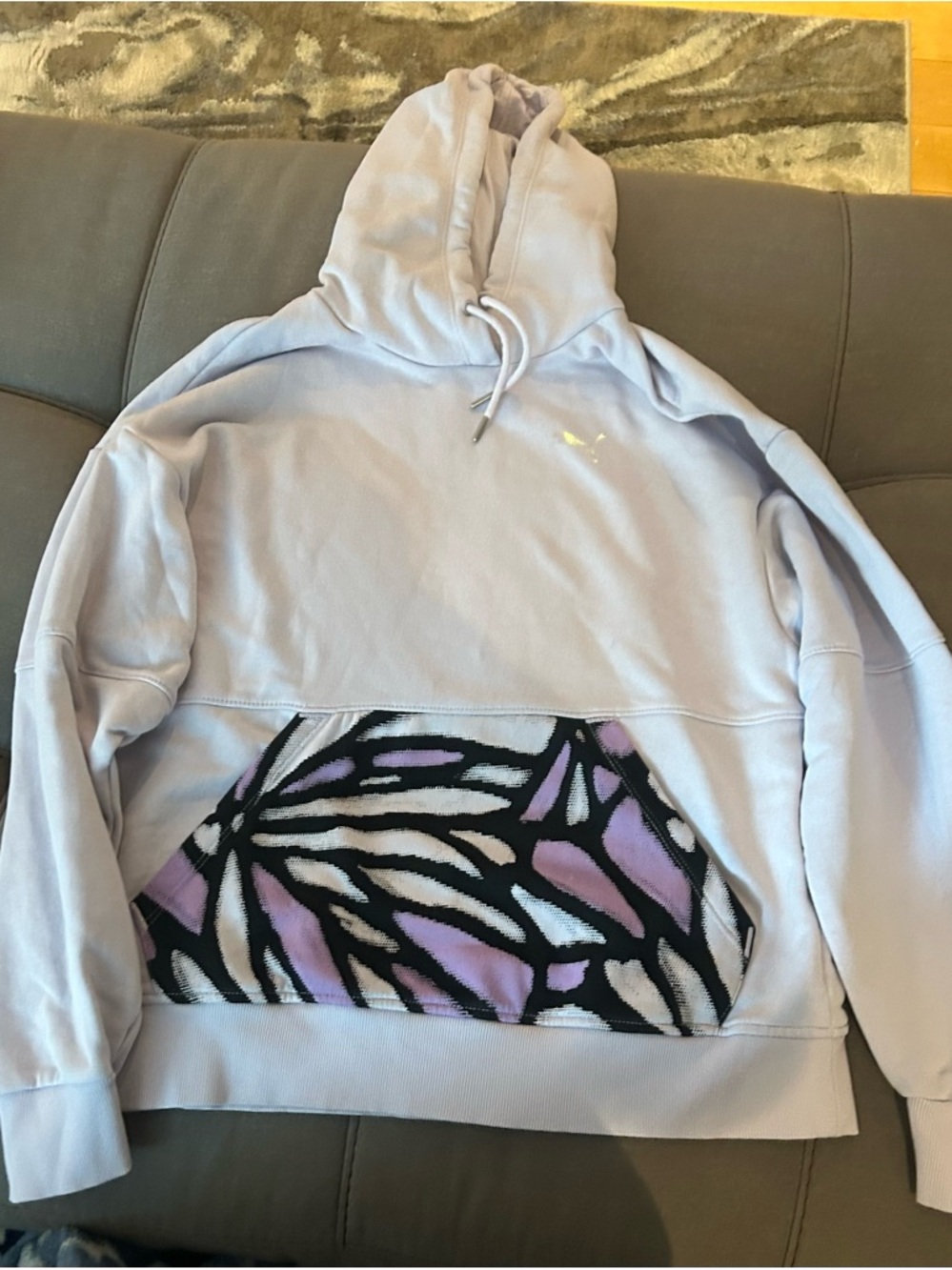Puma Lavender Pullover Hoodie with Patterned Pocket and leggings